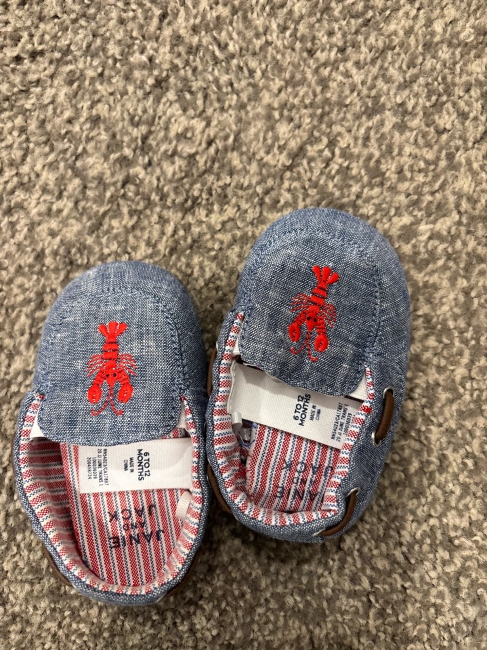 Janie and Jack Chambray Slip-On Baby Shoes with Red Lobster